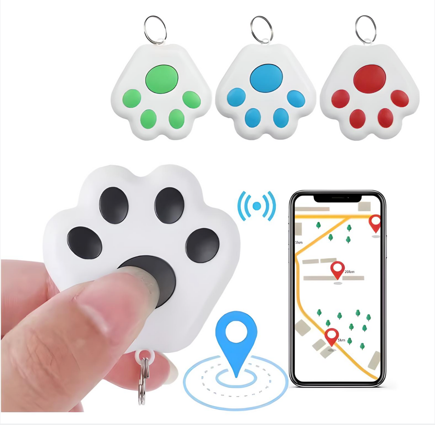 Paw-Shaped Mini GPS Tracker - Wireless Bluetooth Locator for Pets